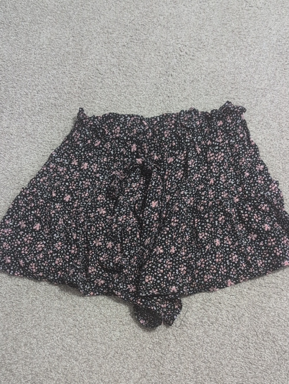 Vanilla Star Black Floral High-Waist Smocked Shorts